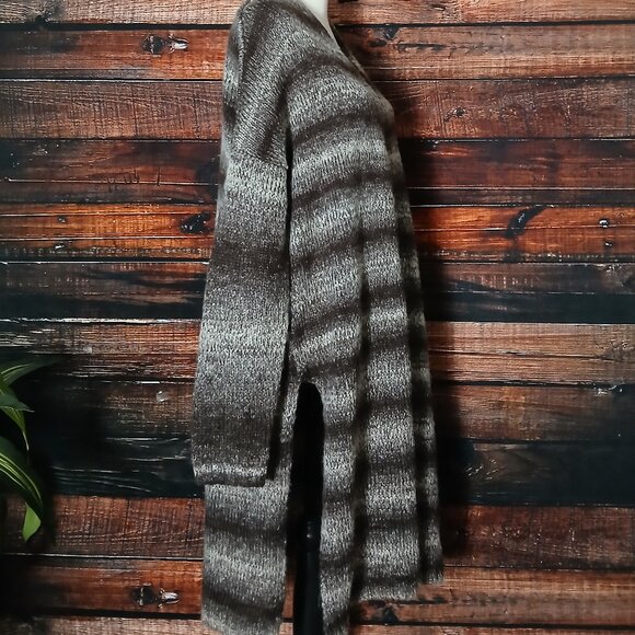 Sonoma Duster Cardigan Sweater L Open Front Long Brown Ombre Striped - Picture 5 of 9